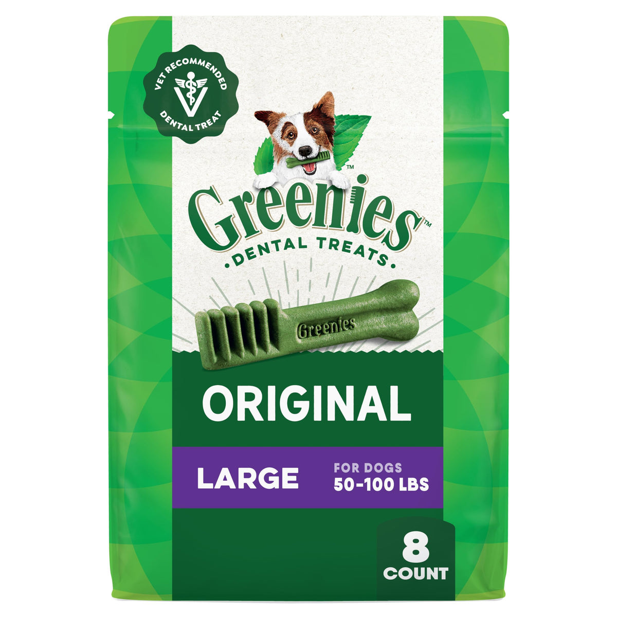 Greenies Premios dentales para perros grandes, sabor original, aliento más fresco.