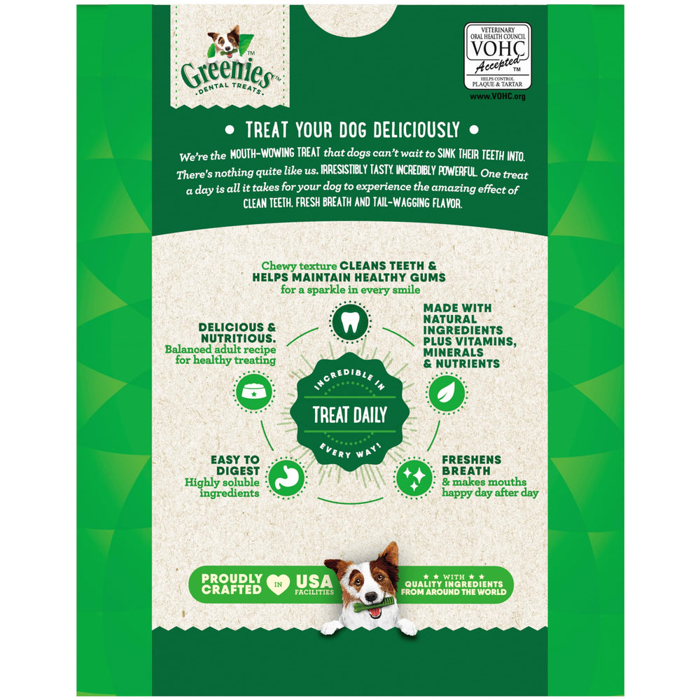 Greenies reconocidas por veterinarios para cuidado oral diario.