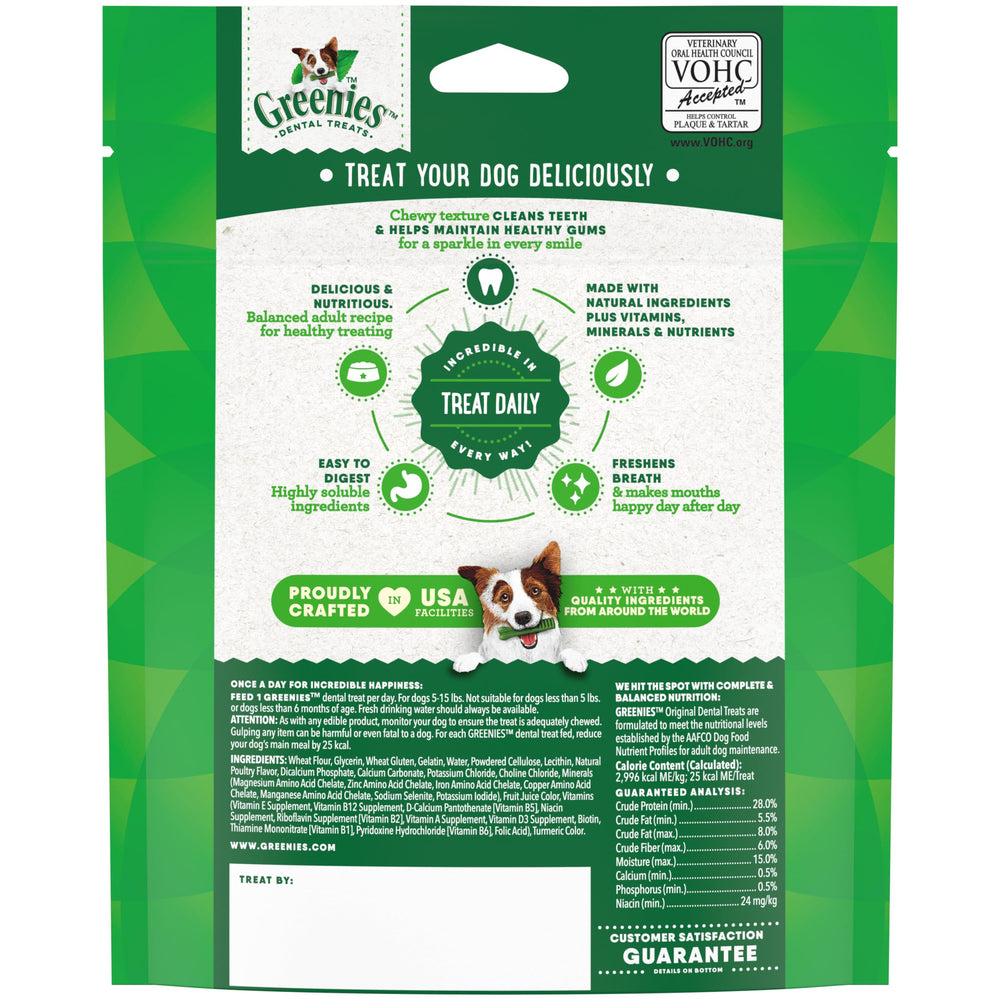 Greenies sabor original, premio diario que cuida la salud bucal.