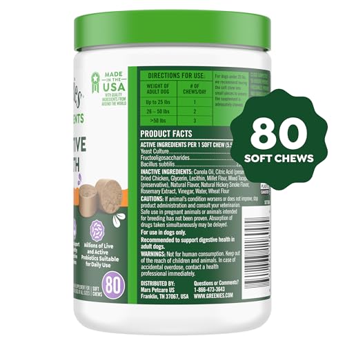 Greenies sabor pollo digestivo para perros, masticables con sabor irresistible
