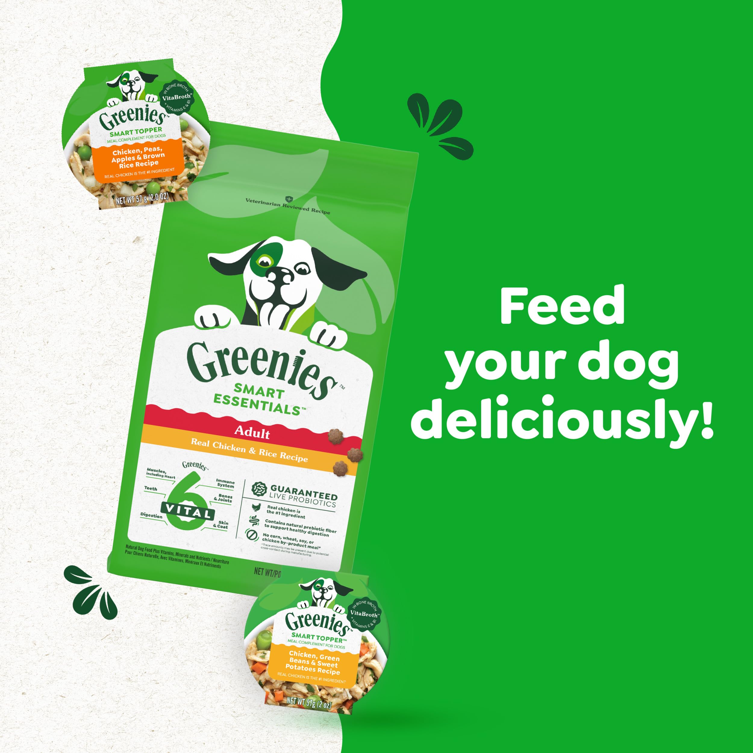 Greenies Smart Topper Merienda para Perro: recompensa sabrosa que complementa la dieta diaria.