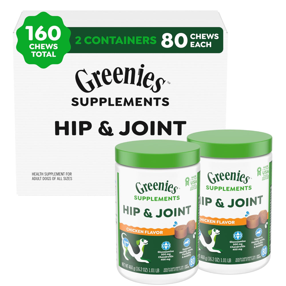 Greenies suplemento para caderas y articulaciones, envase de 16-2 oz para perros activos.