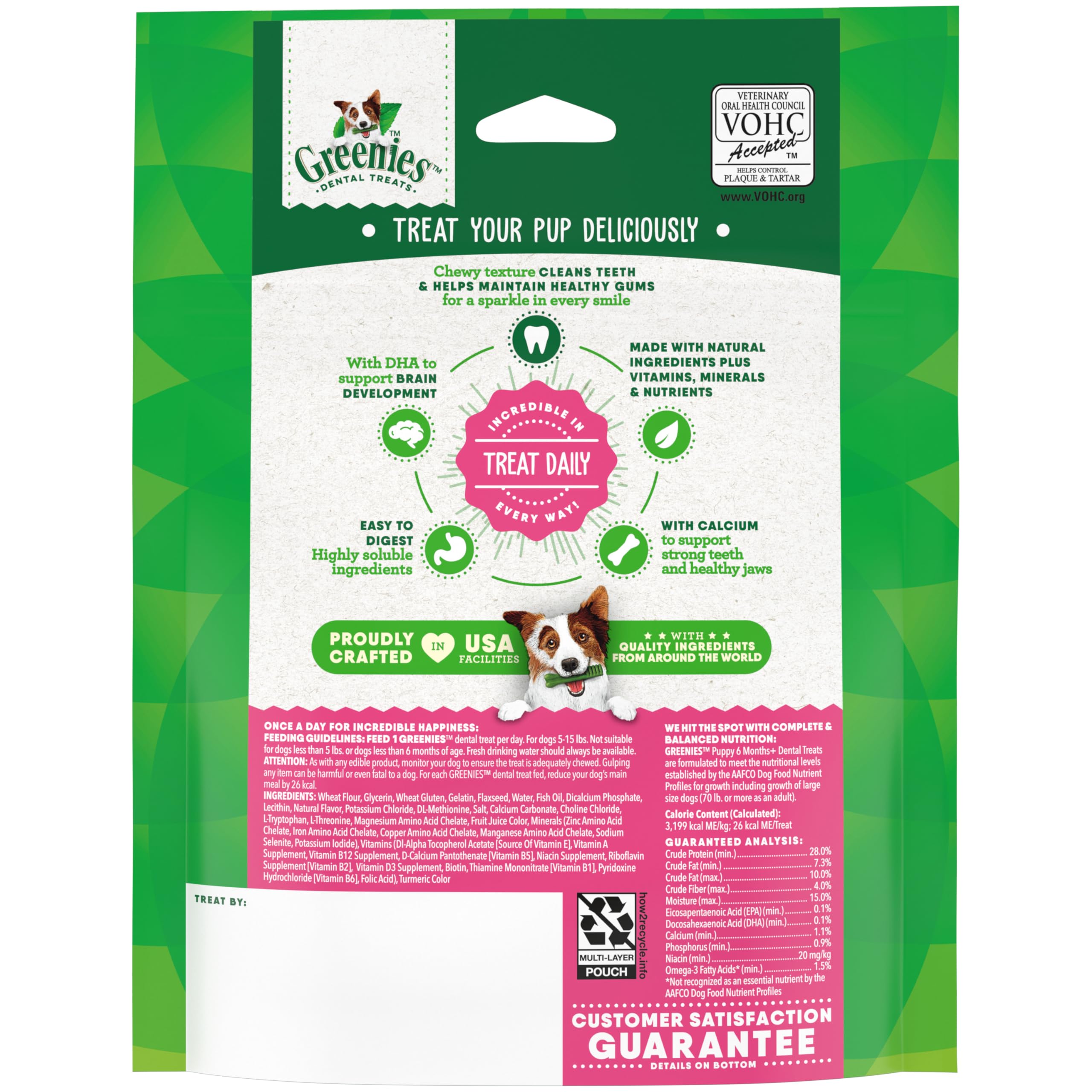 Paquete Greenies Teenie 6 oz para cachorros, ideal para entrenar hábitos saludables.