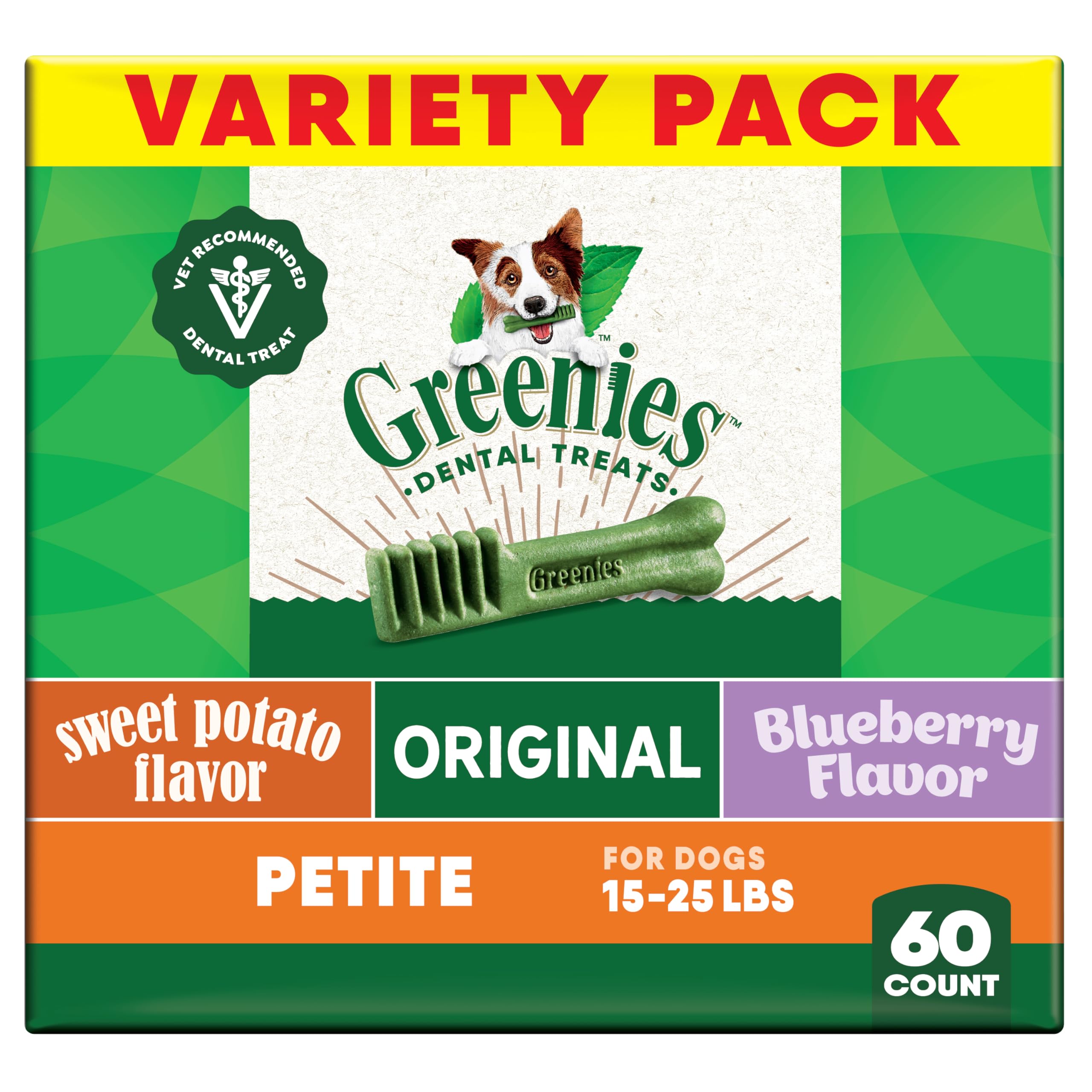 Greenies premio dental para perro adulto Petite, limpieza suave de dientes.