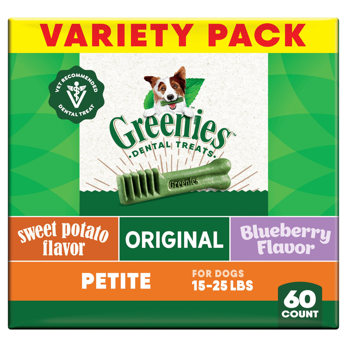 Greenies premio dental para perro adulto Petite, limpieza suave de dientes.