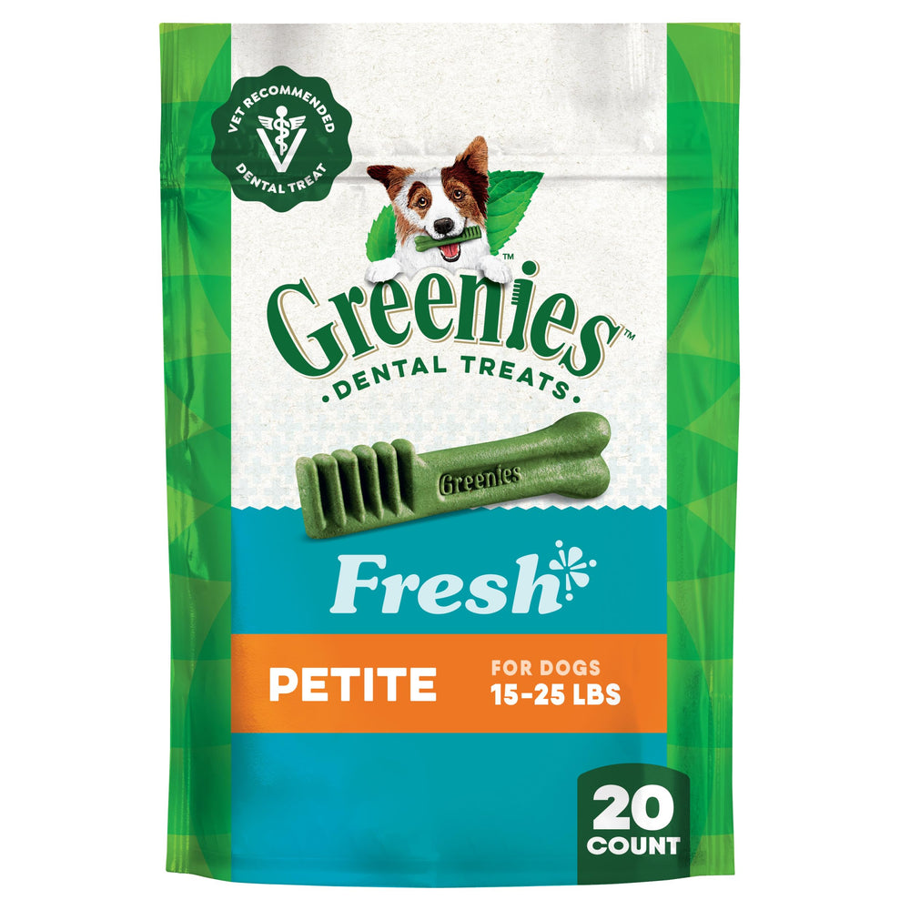 Greenies tratamiento dental para perro petite, primer plano, apoyo a la higiene bucal diaria