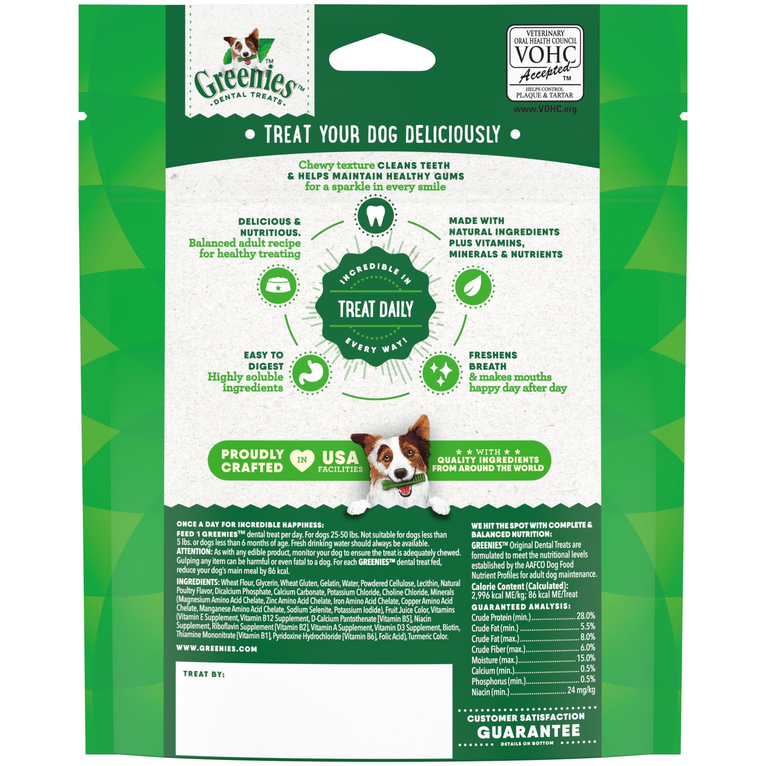 Greenies uso diario para higiene bucal en perros.