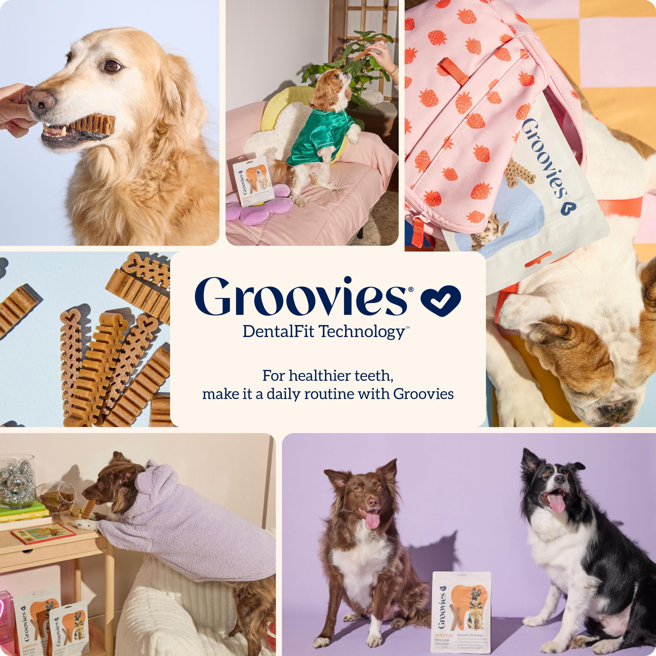 Groovies Sin sabores artificiales ni colorantes, opción limpia y apta para perros sensibles.