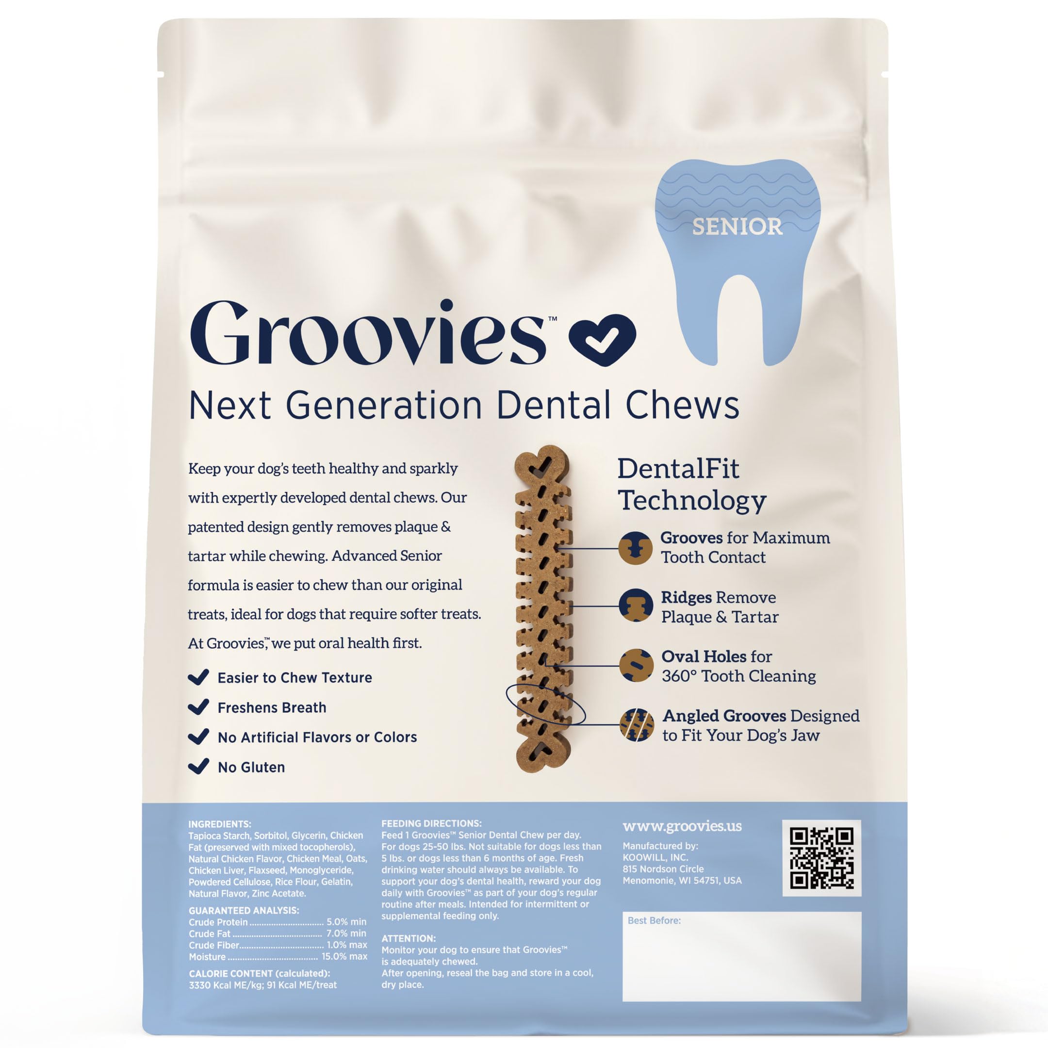 Groovies Surcos patentados DentalFit mejorando el contacto dental al masticar.