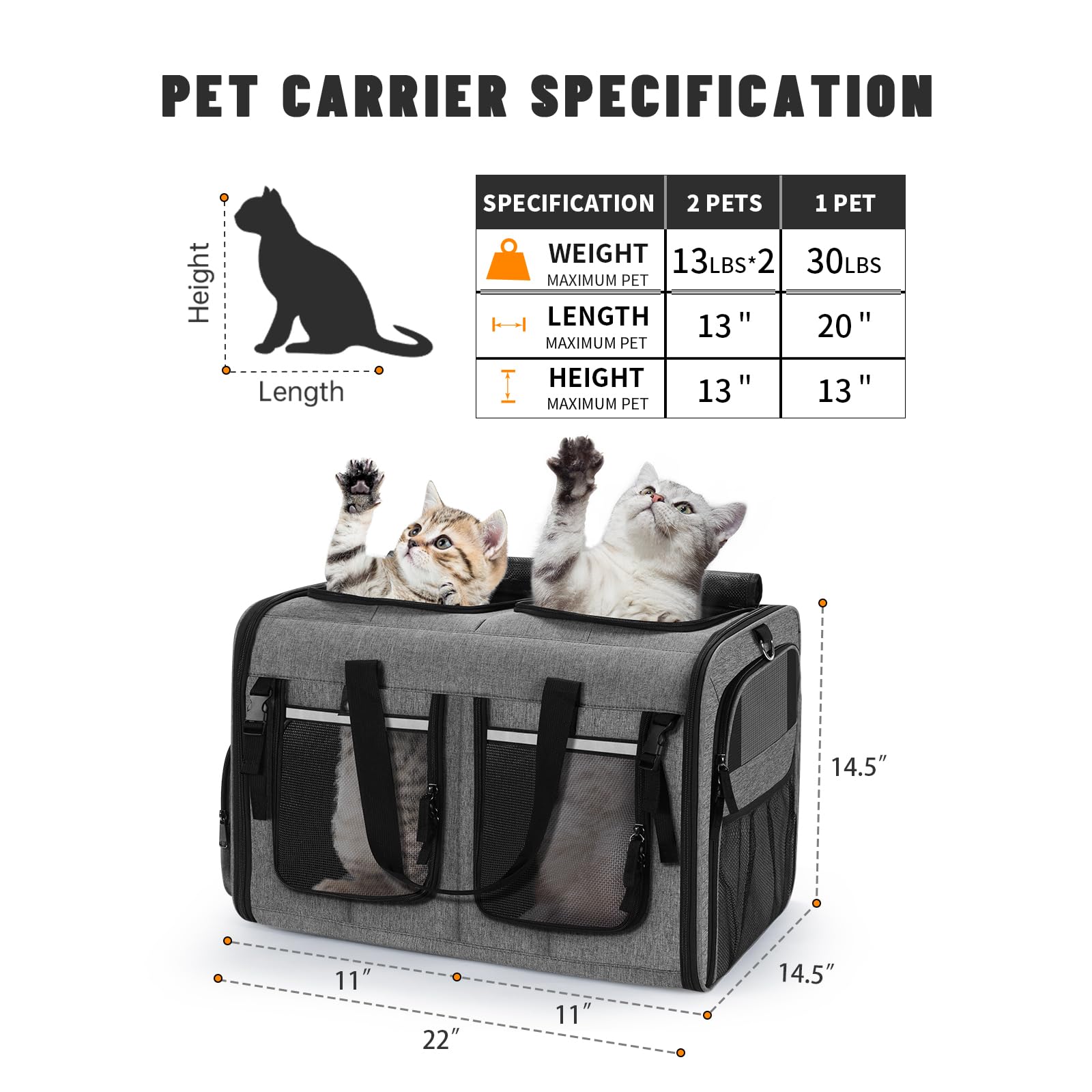 Groxkox porta-gatos con dos compartimentos frontales para accesorios