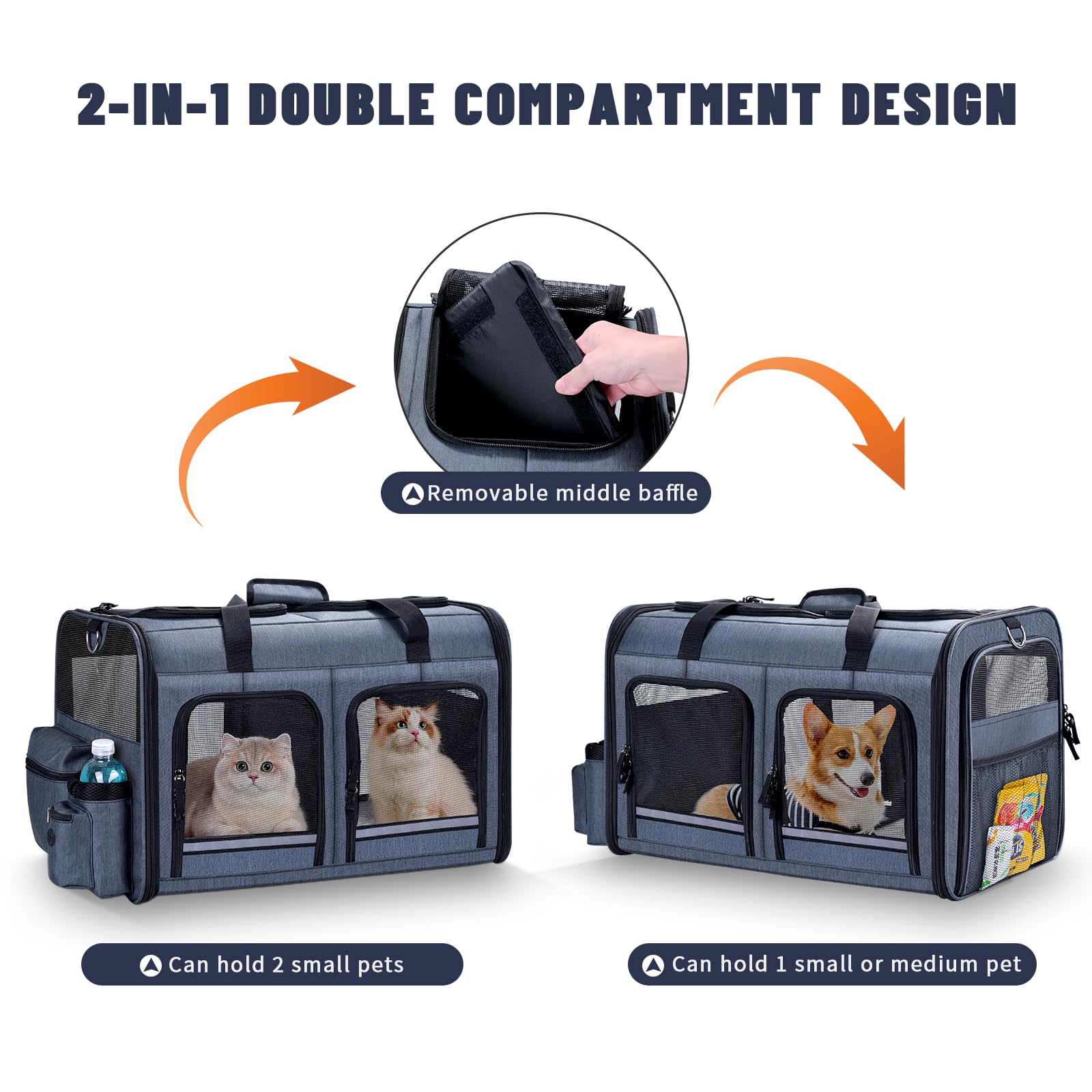 Groxkox portador de gatos con dos compartimentos delanteros con cremallera para accesorios.
