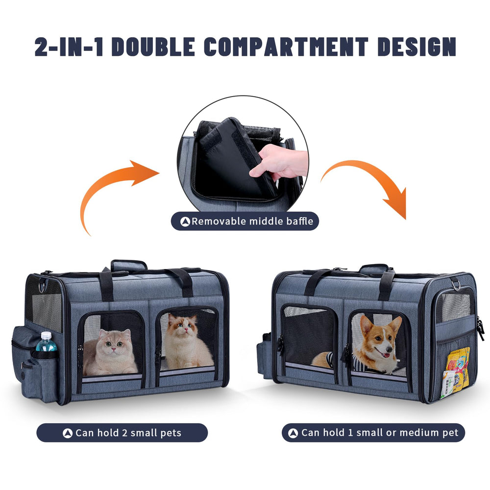 Groxkox portador de gatos con dos compartimentos delanteros con cremallera para accesorios.