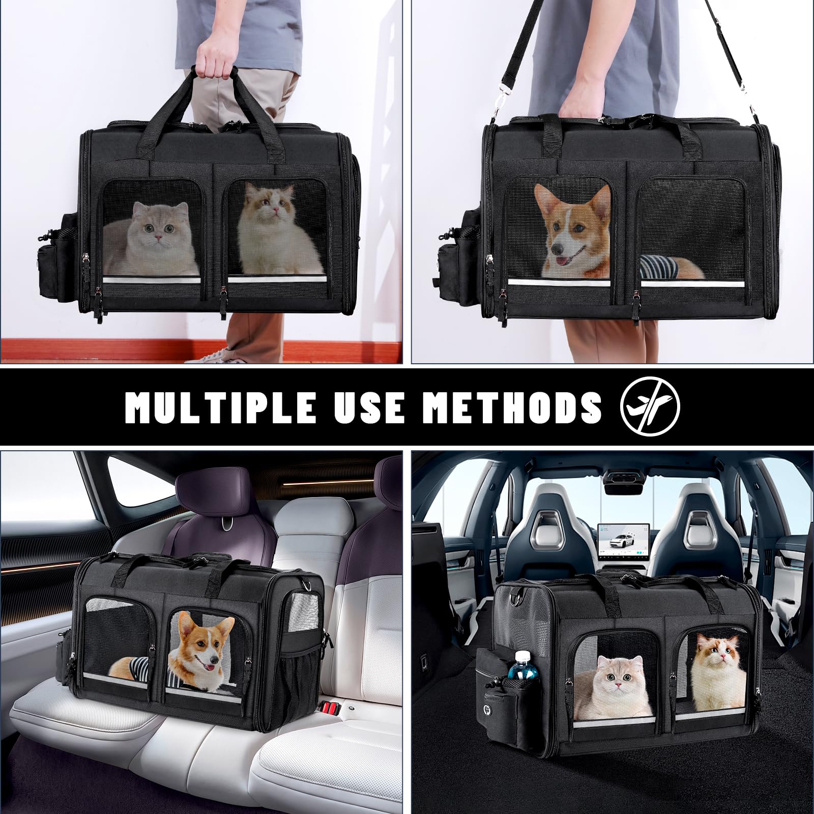 Groxkox transportín negro, práctico para paseos diarios con tus gatos.