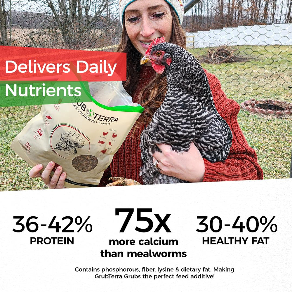 GrubTerra larvas en envase práctico, almacenamiento sin refrigeración.