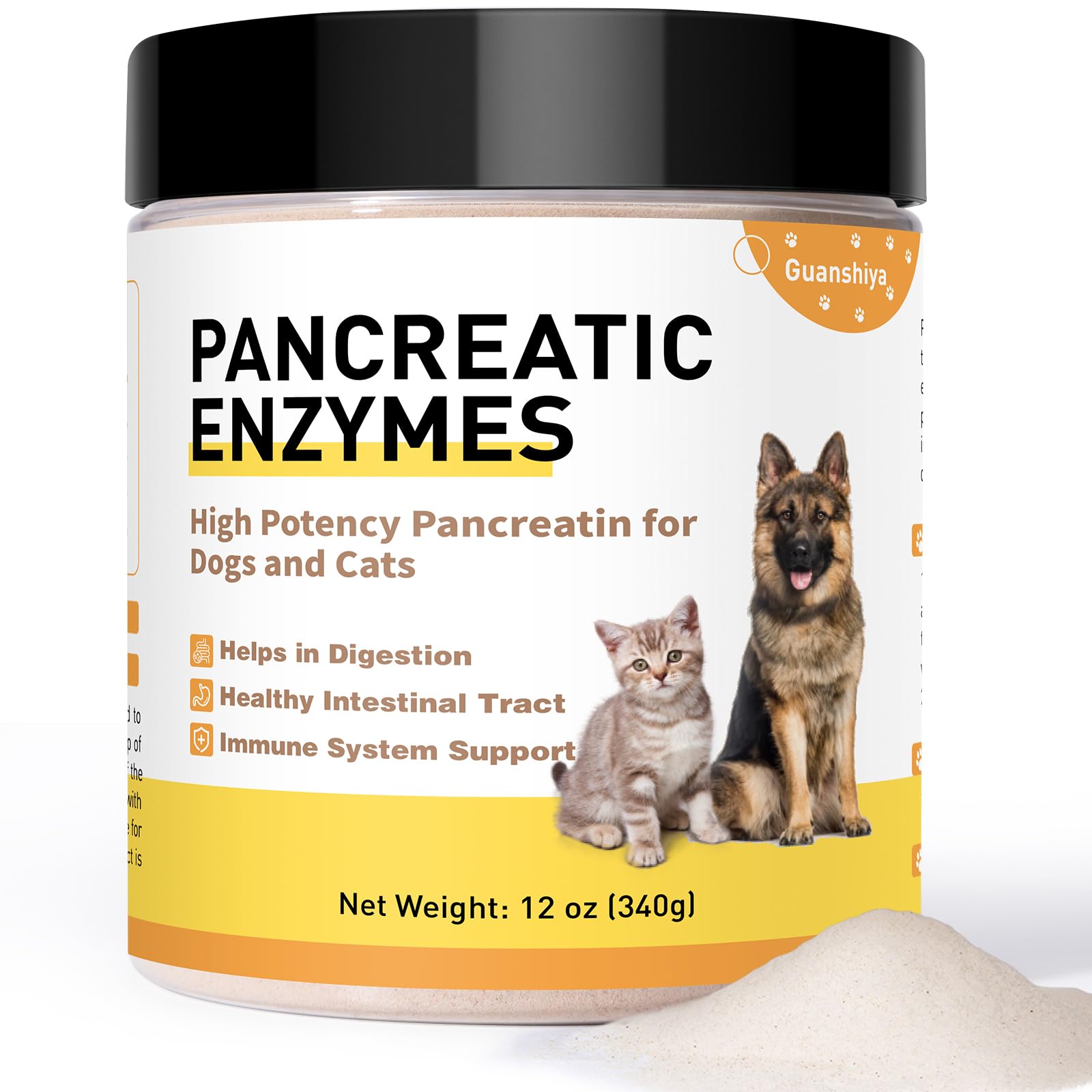 Guanshiya frasco de enzimas pancreáticas para perros, soporte digestivo diario.
