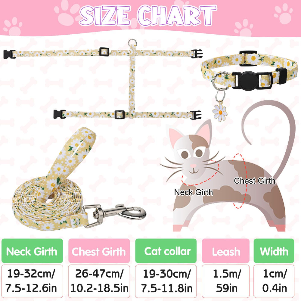Guiqulai arnés gato floral diseño H ajustable: distribución cómoda en cuello y pecho.