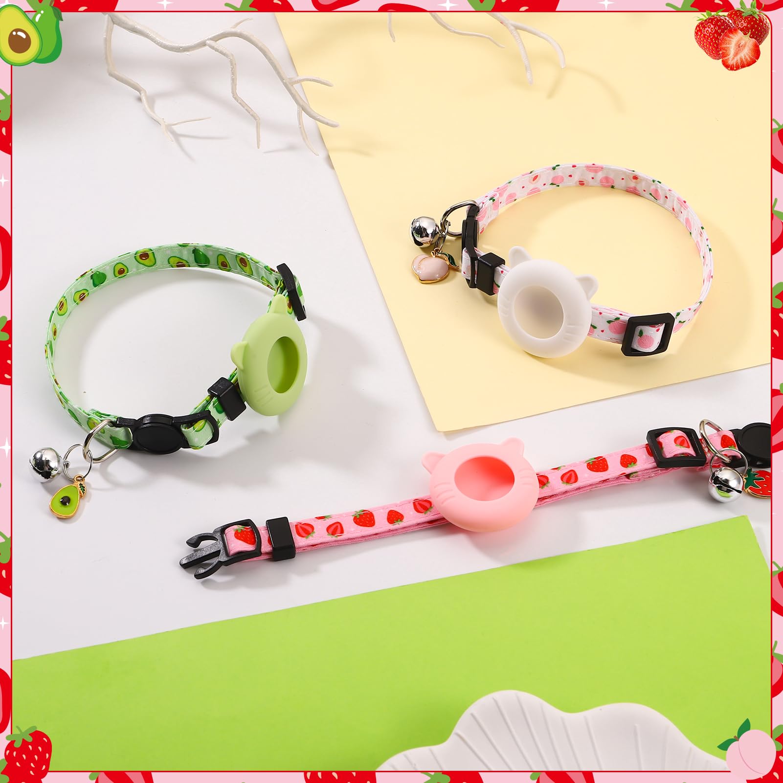 Guiqulai collar para gato AirTag-fruta morado con charms de fruta.