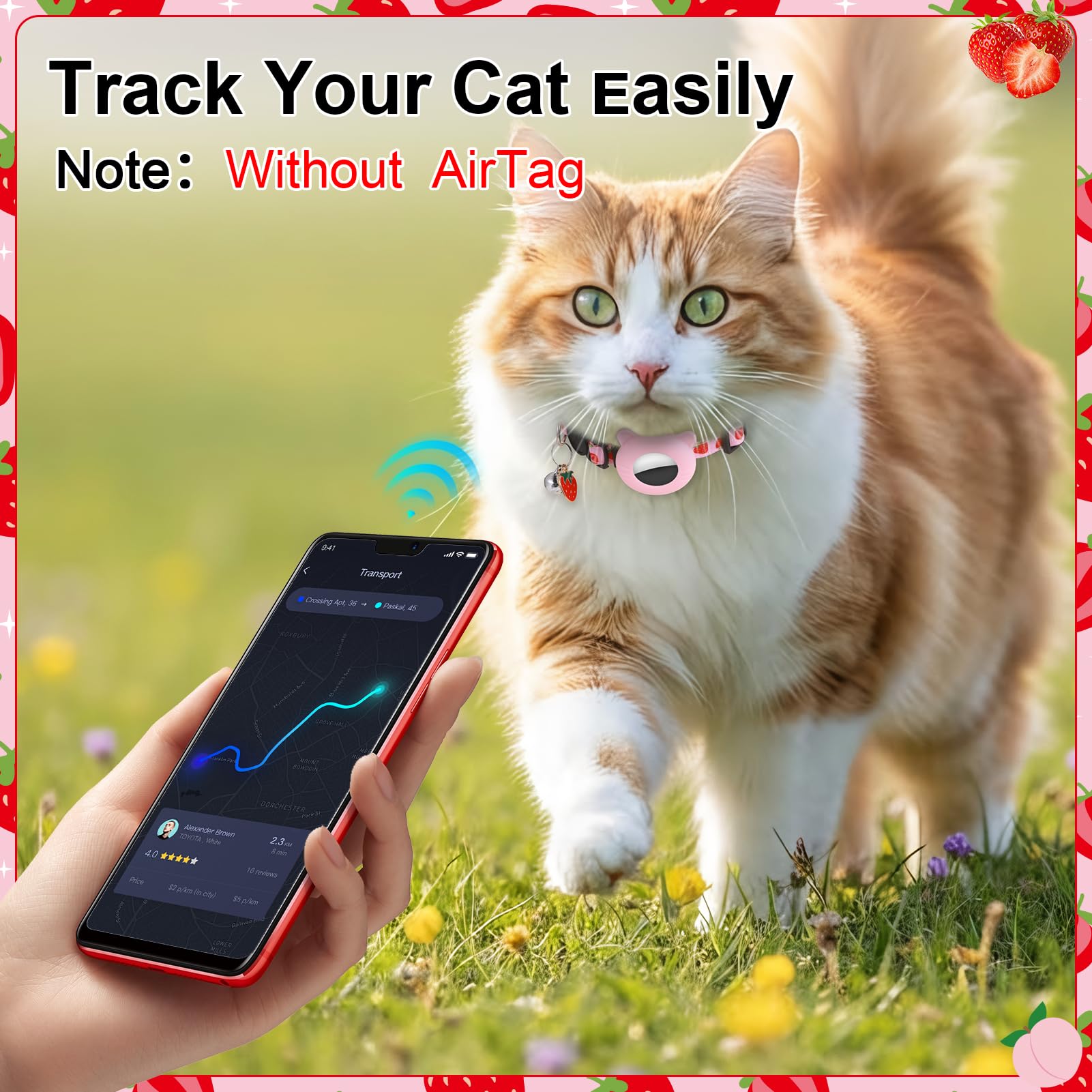 Guiqulai collar para gato AirTag-fruta rosa con diseño ligero y práctico.