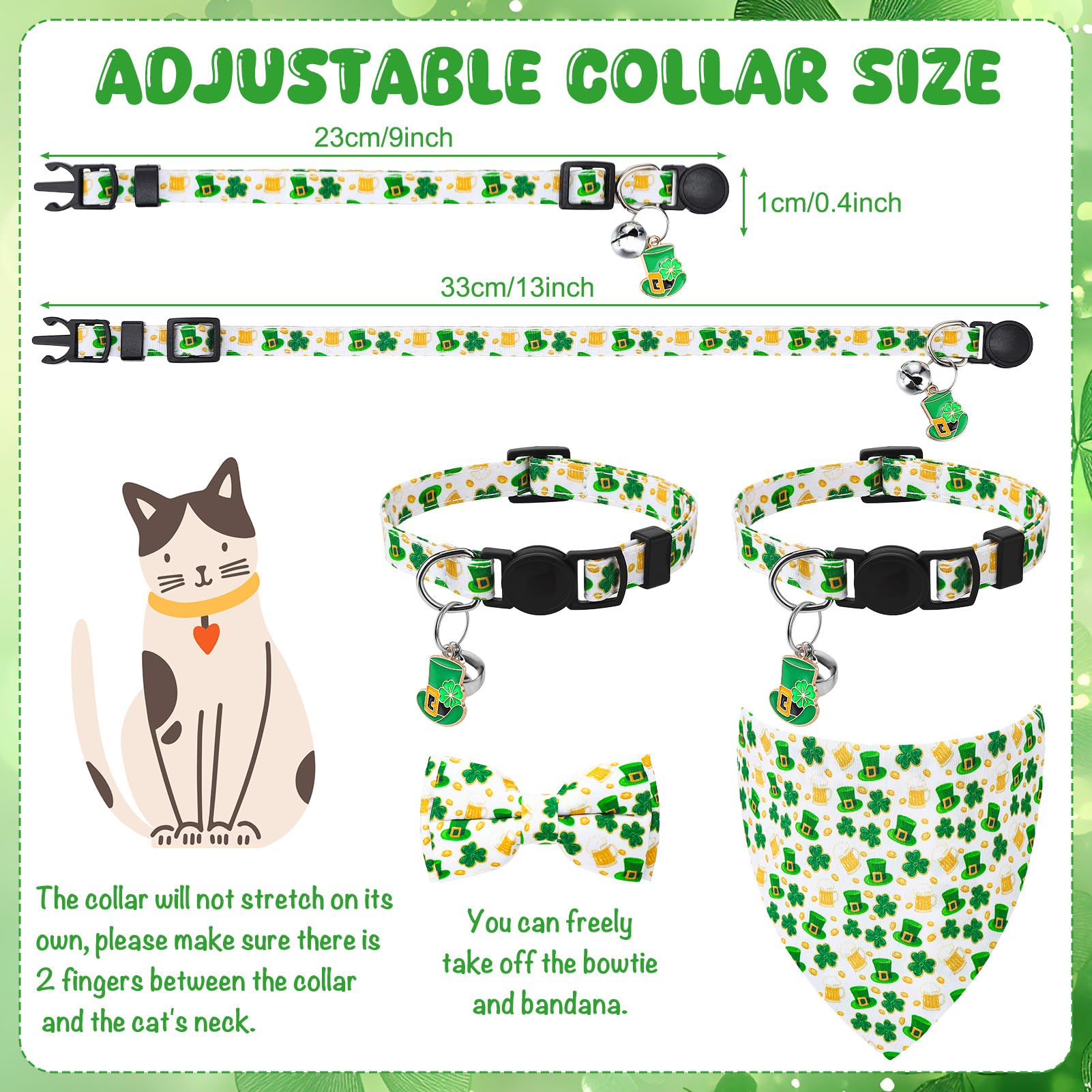 Guiqulai collar gato día San Patricio campana, sonido suave para localización durante la exploración.