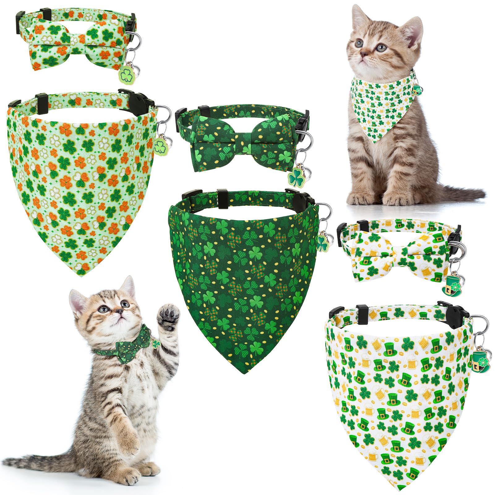 Guiqulai collar gato día San Patricio lazo-bandana, estilo festivo cómodo para tu gato.