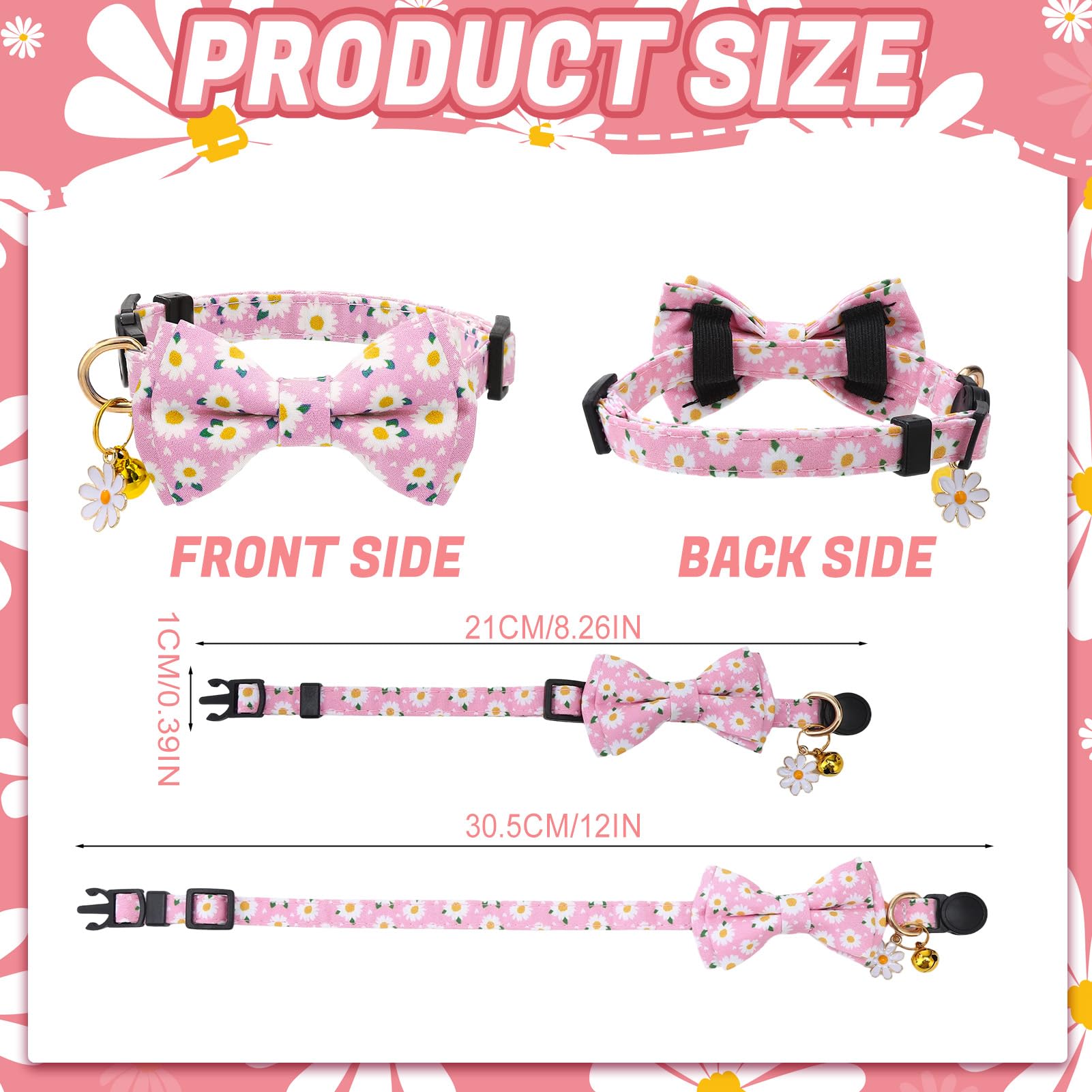 Guiqulai collar gato lazo floral, ajustable para comodidad y ajuste rápido.