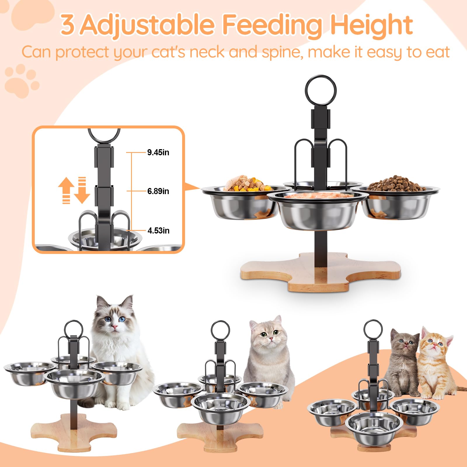 GYJZIFW cuencos de acero inoxidable desmontables para gatos.