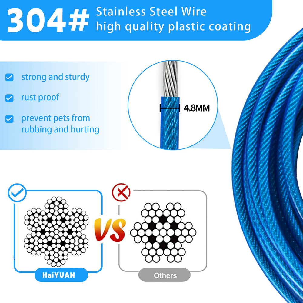 HaiYUAN cable de amarre para perro de 20 pies con protección de PVC suave.