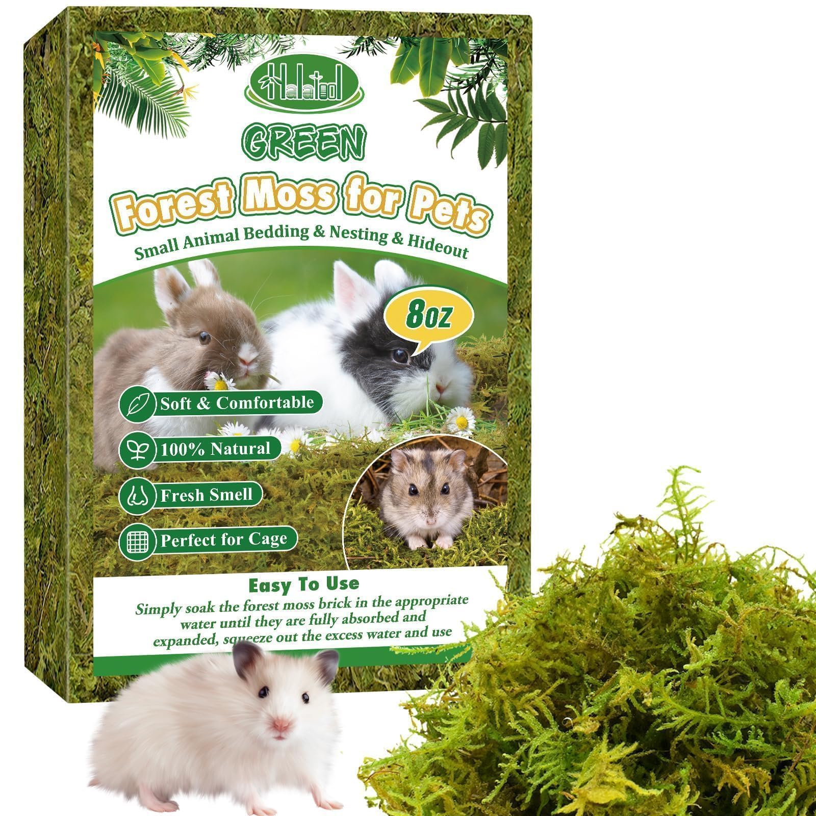 Halatool cama de musgo del bosque para animales pequeños, confort y control de olores.