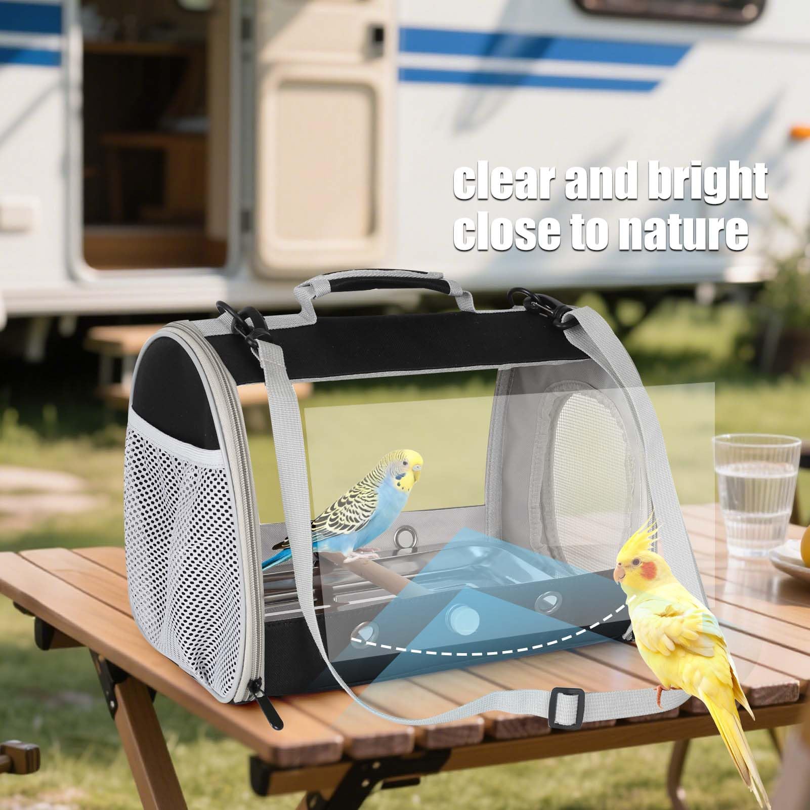 Diseño cilindrico Halinfer para transporte cómodo de aves pequeñas