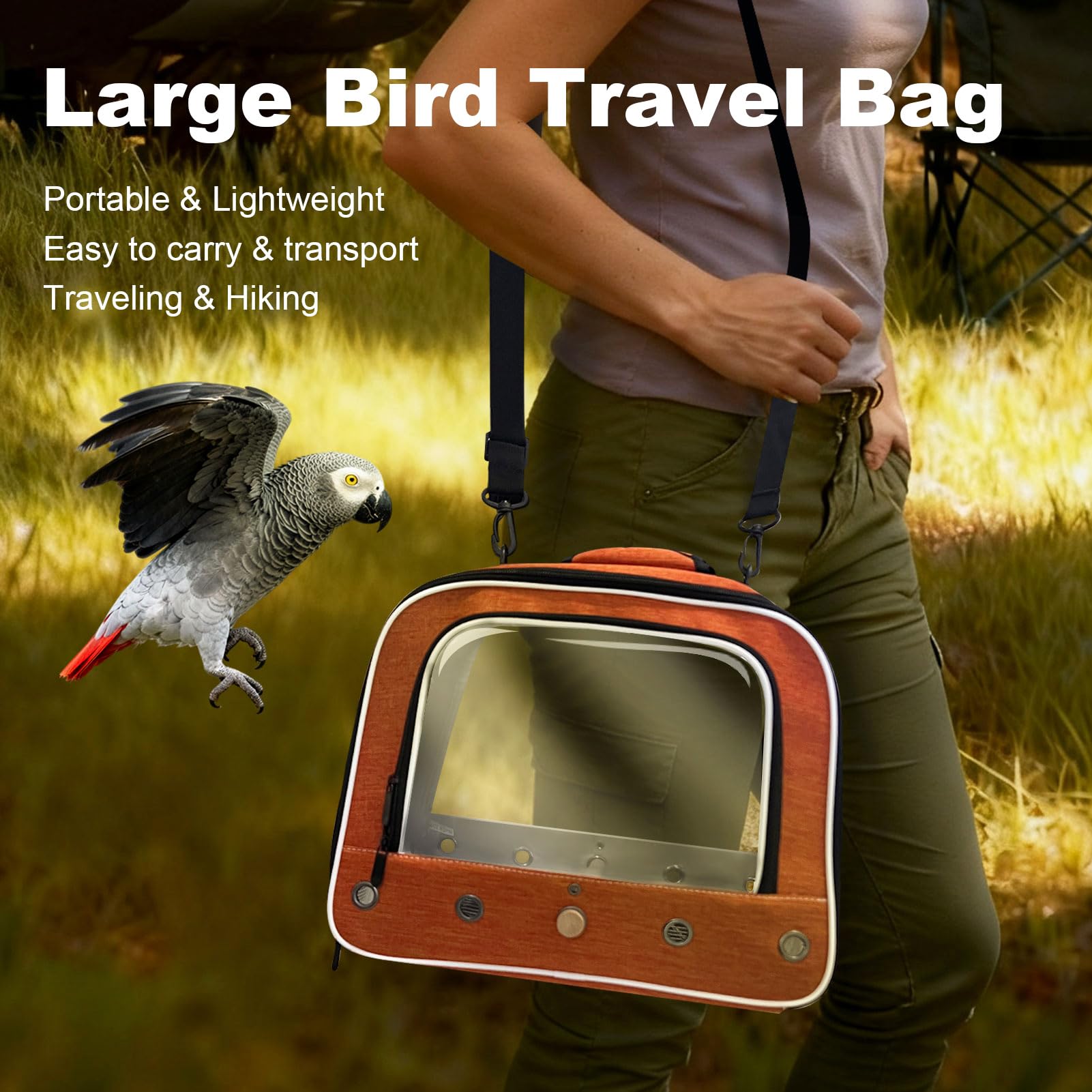 Halinfer transportín para aves grandes, entrada lateral para alimentación e interacción.