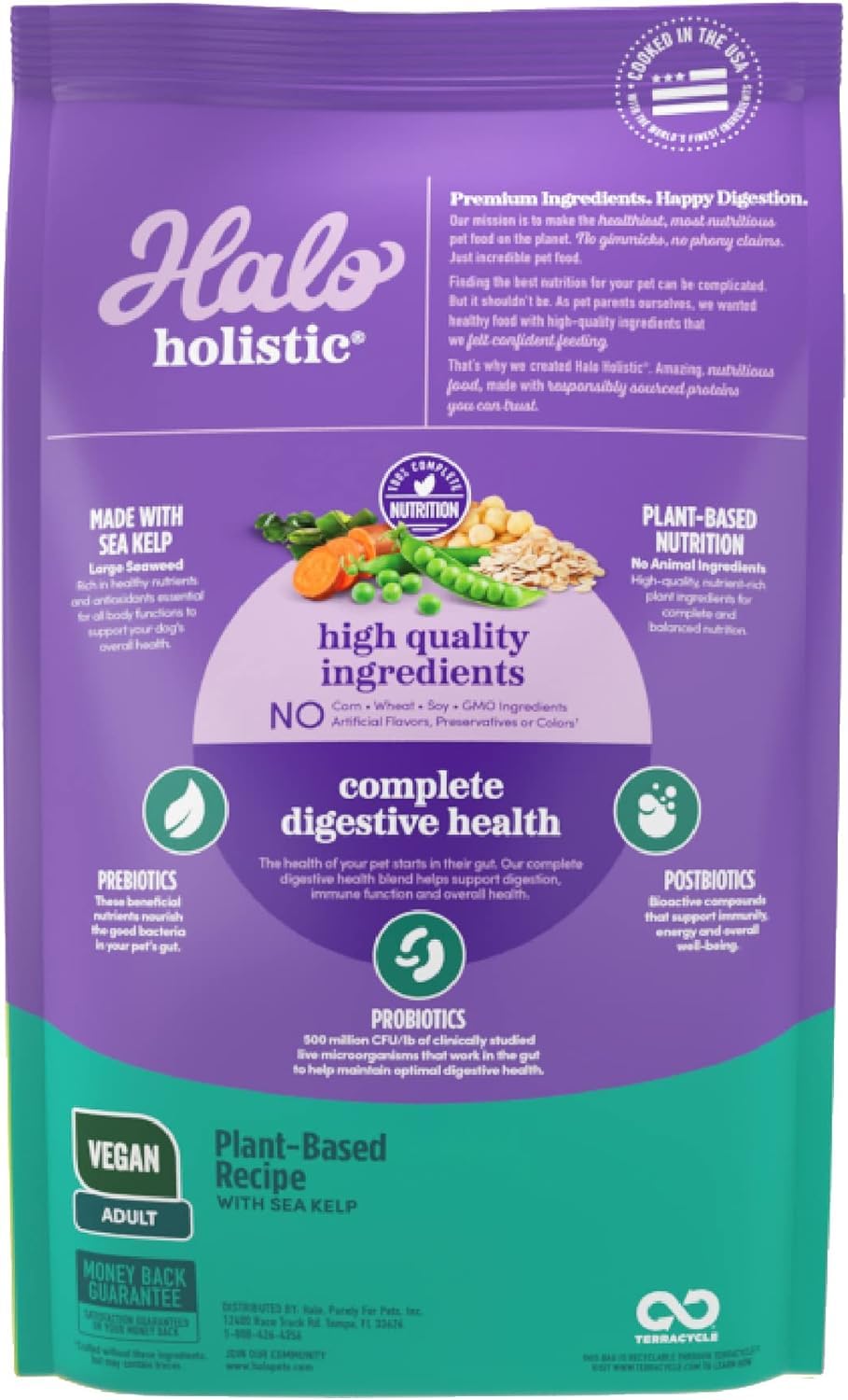 Halo croquetas secas veganas para perros, fórmula completa.