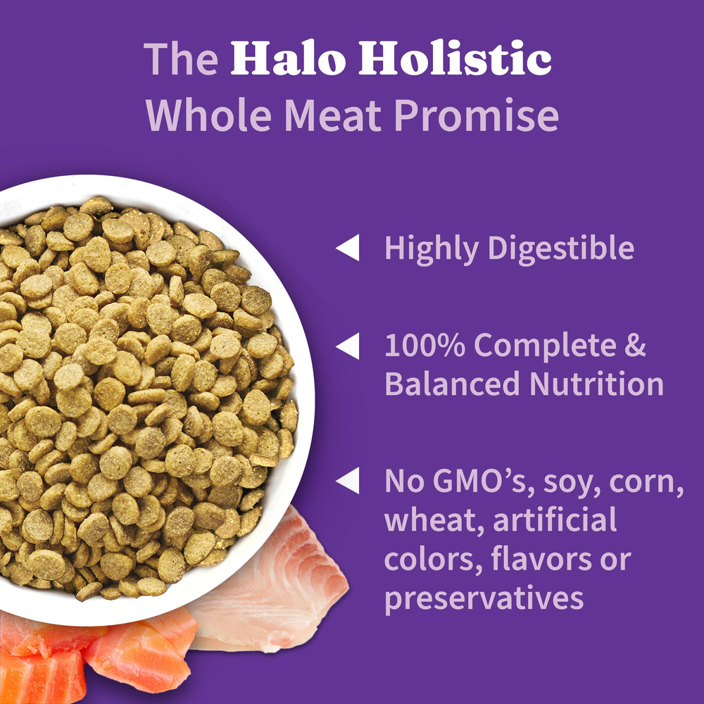 Halo Holistic, pesca certificada MSC y sin antibióticos, ingredientes responsables.