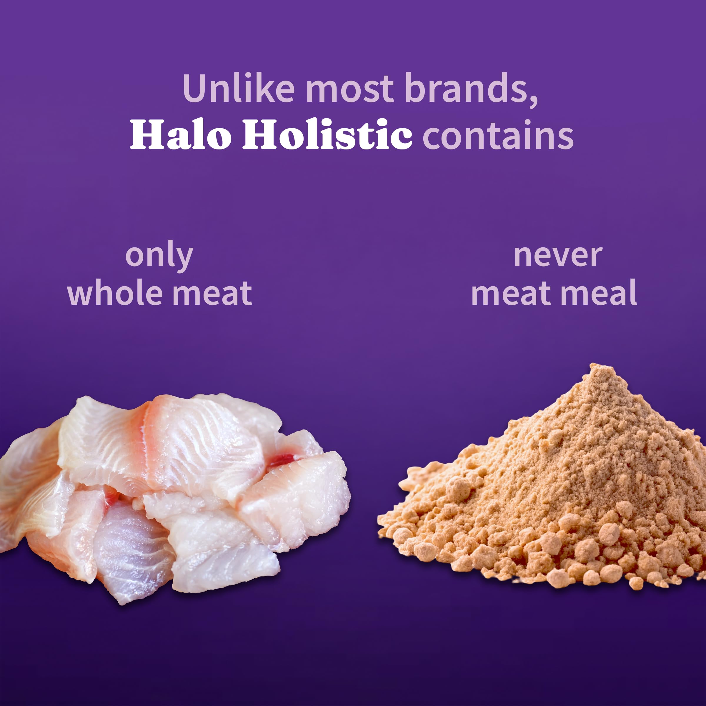 Halo Holistic alimento seco que favorece piel sana y pelaje brillante en gatos.
