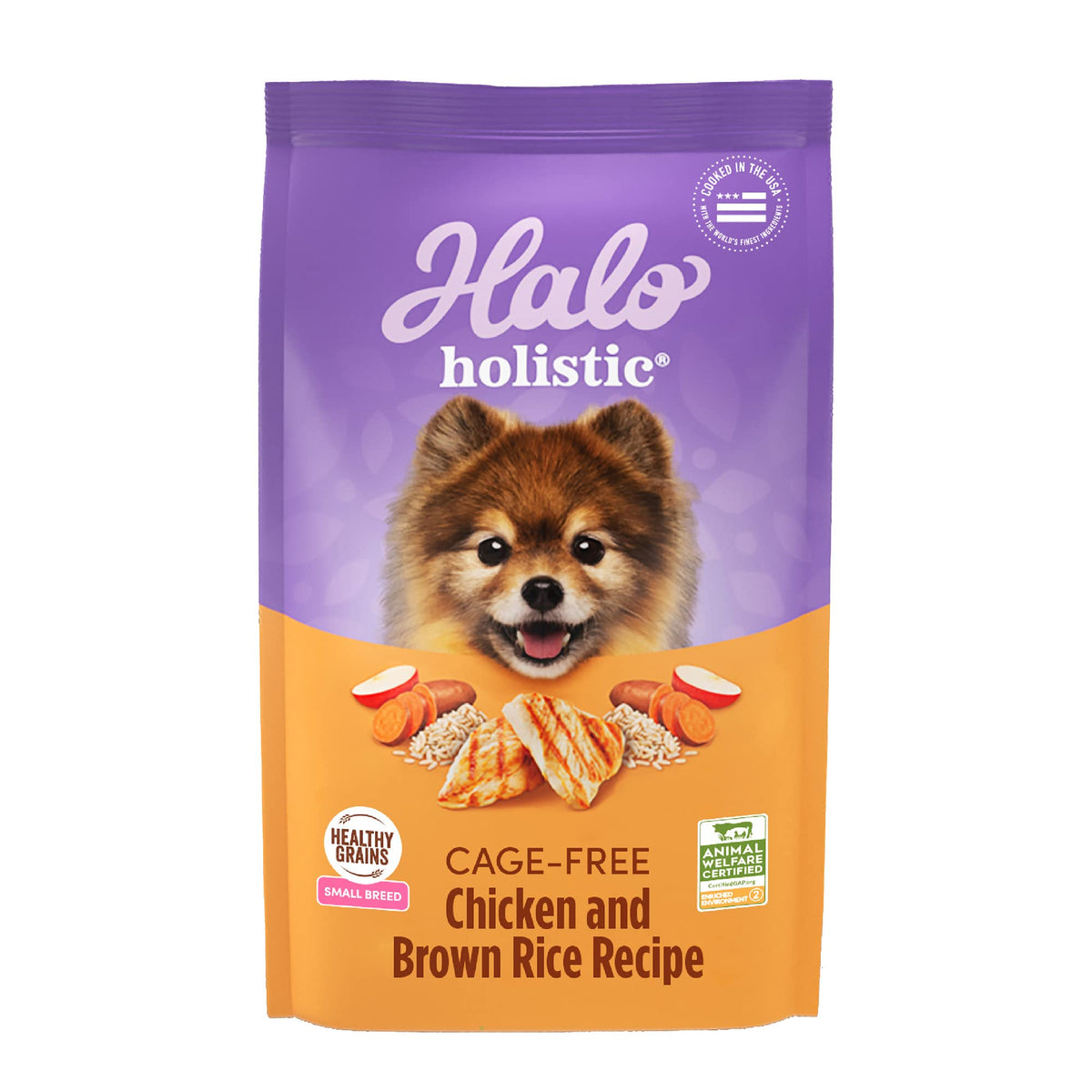 Halo Holistic: saco frente, croquetas para perro pequeño, apoyo digestivo suave.