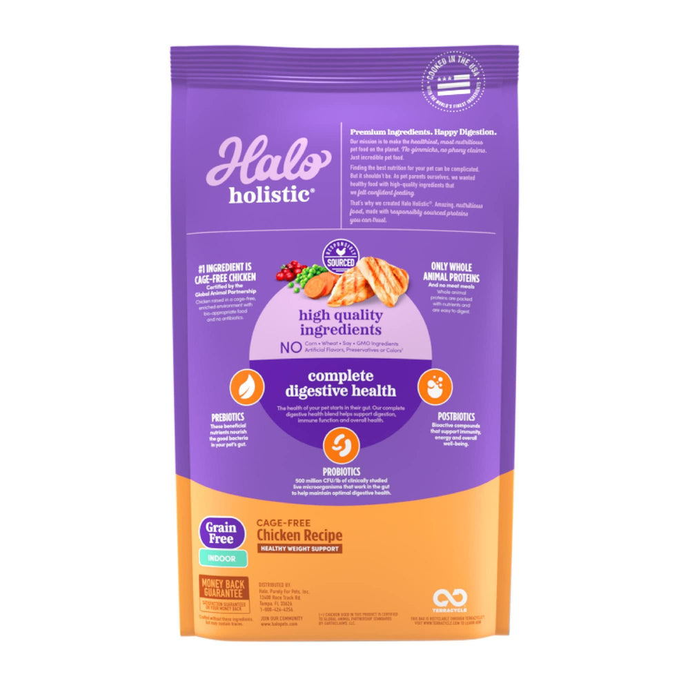 Halo Holistic croquetas de pollo de cría libre, sabor natural para un apetito suave.