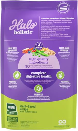 Halo Holistic dieta basada en plantas para perro adulto, apoyo digestivo en su día a día