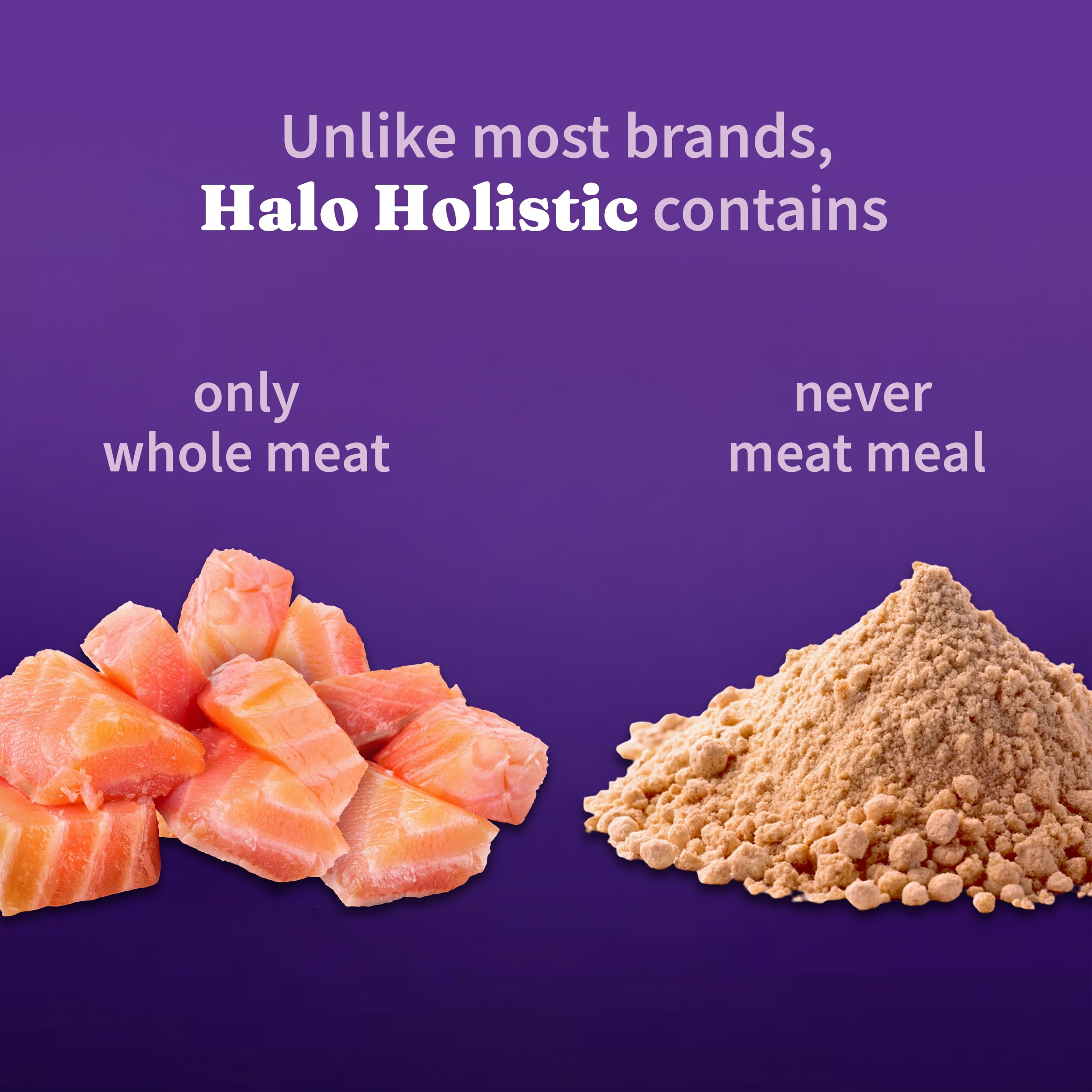 Halo Holístico salmon y pescado blanco, ingredientes clave visibles
