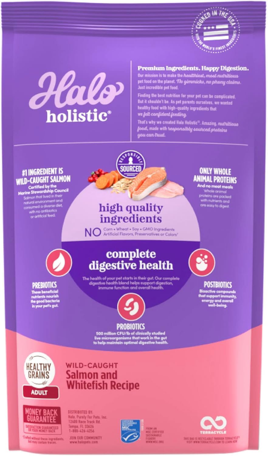 Halo Holistic kibble crujiente: textura atractiva para gatos y energía diaria.
