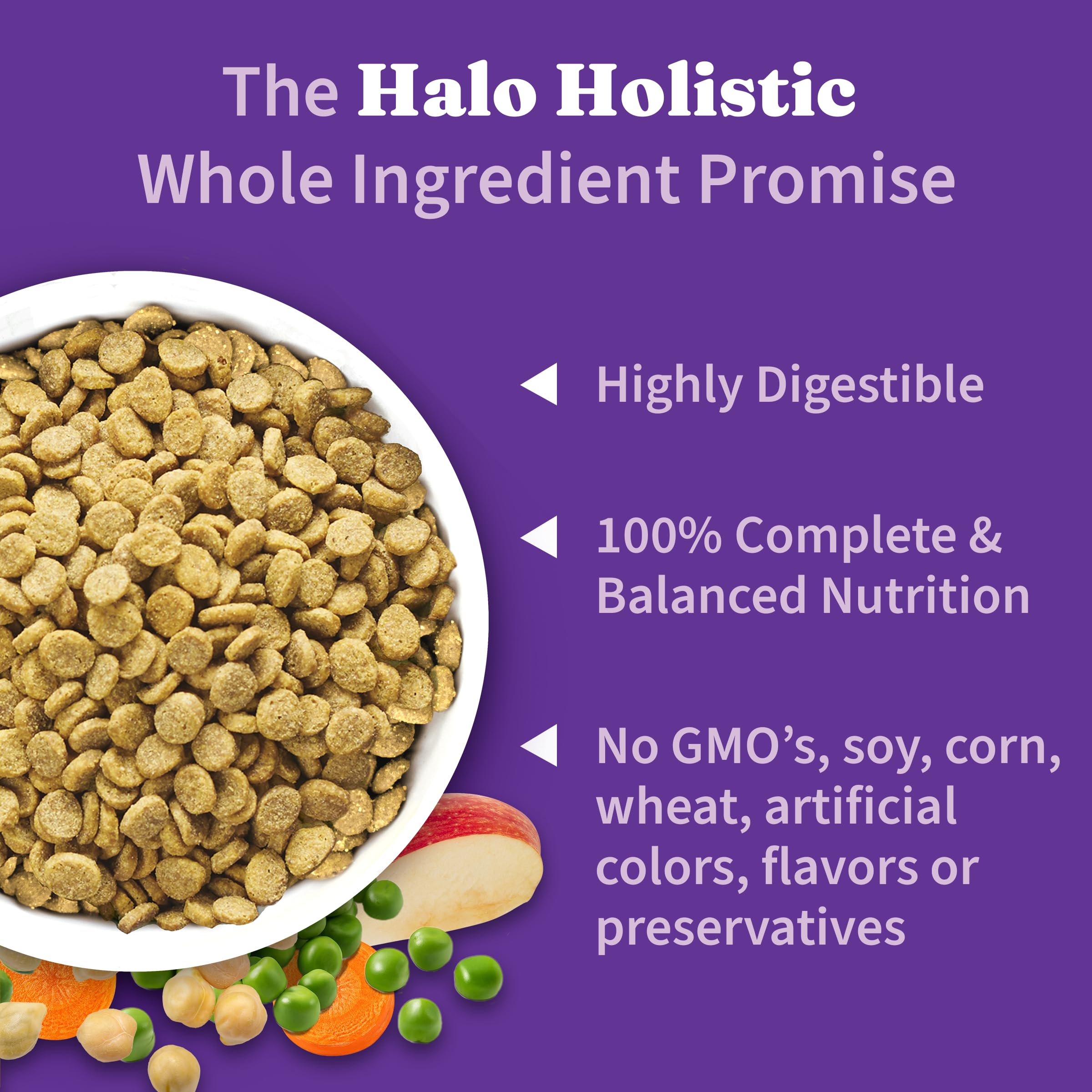 Halo Holístico Vegano para perros, prebióticos-probióticos-postbióticos visibles, beneficio digestivo.
