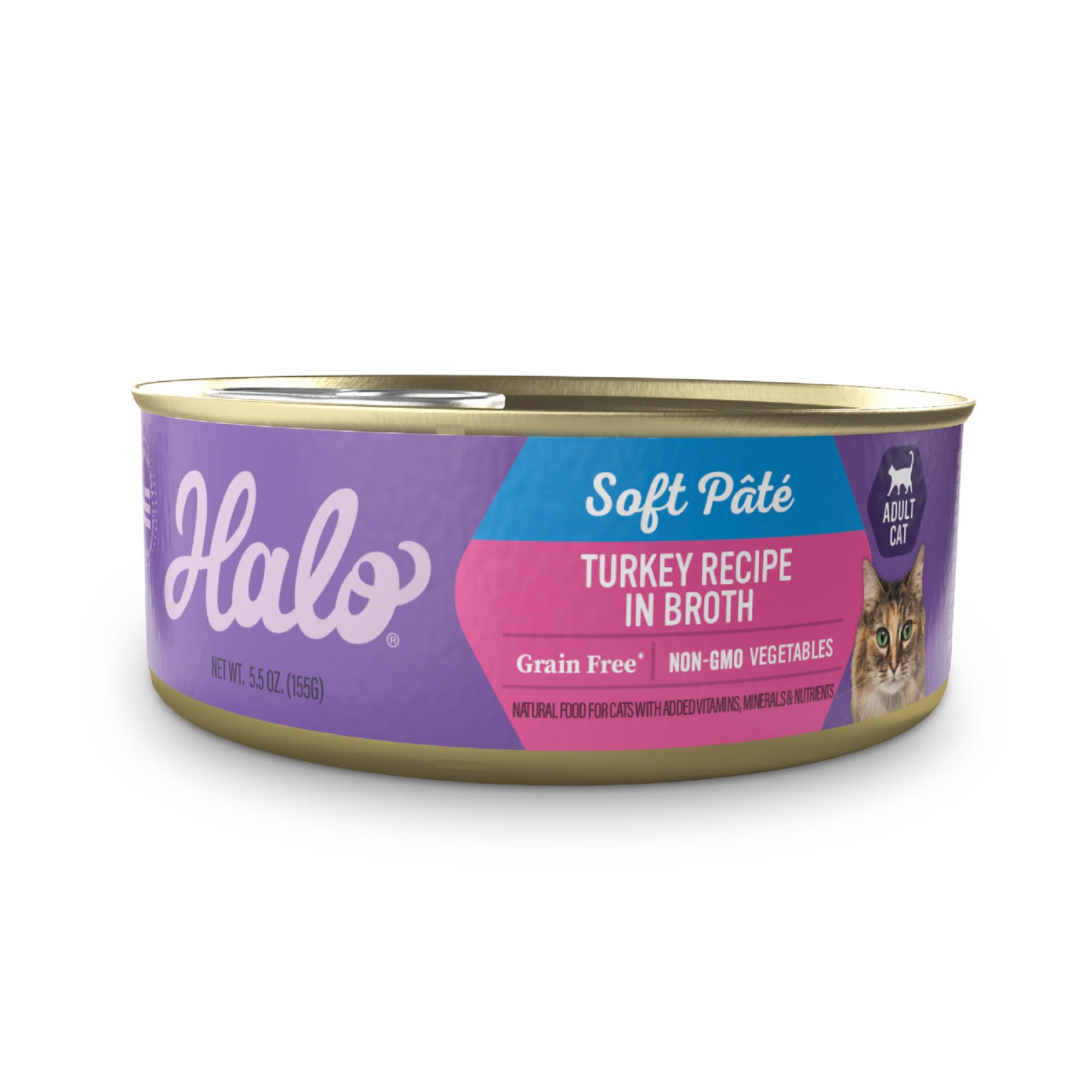 Halo pavo en lata para gatos: comida húmeda que aporta sabor y textura atractiva.