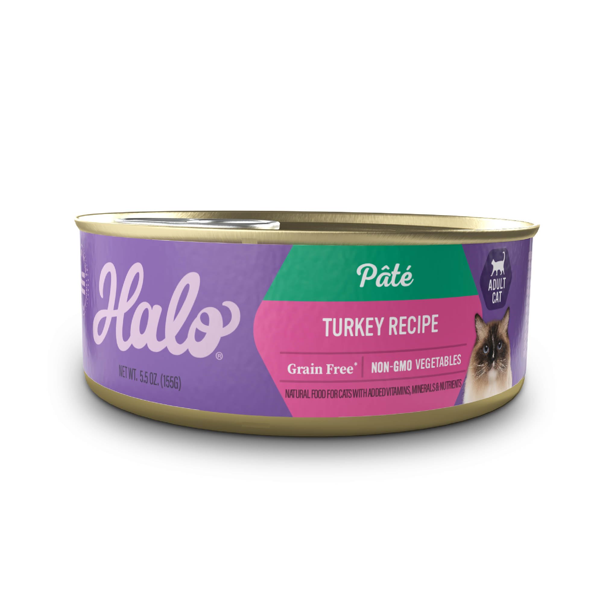 Halo pavo y mollejas enlatadas, textura pate suave para gato.