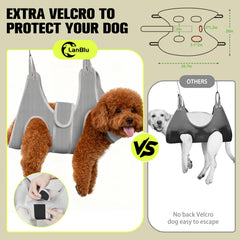 Hamaca gris lavable para perros, comodidad para mascotas ligeras durante el cuidado.