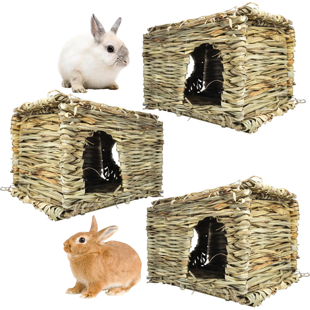Hamiledyi casa de pasto para conejo, tres piezas, ideal para jaula pequeña y juego seguro.