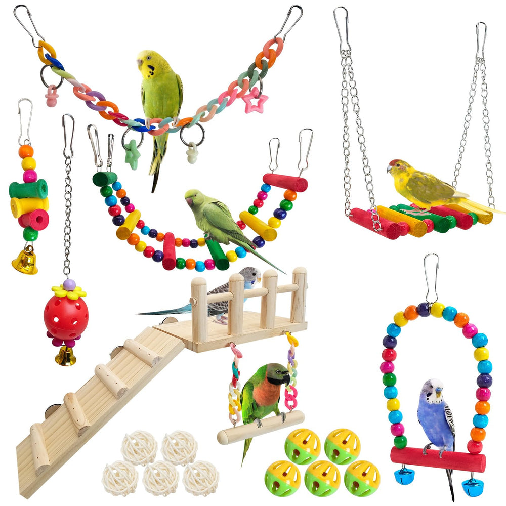 Hamiledyi juego de juguetes para aves 17 piezas, estimulan ejercicio y exploración.