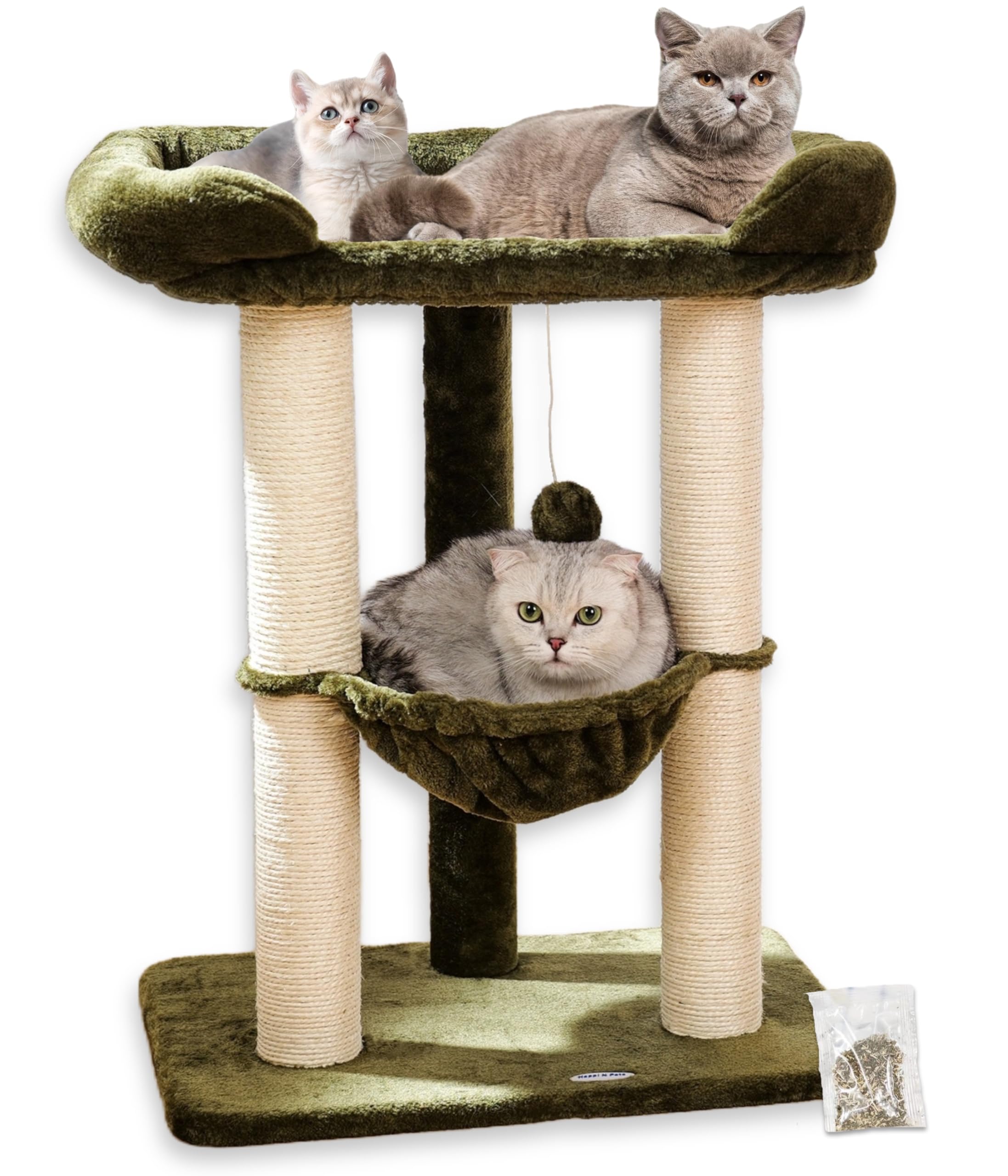 Happi N Pets árbol gatos 28 pulgadas con base estable para juegos seguros.