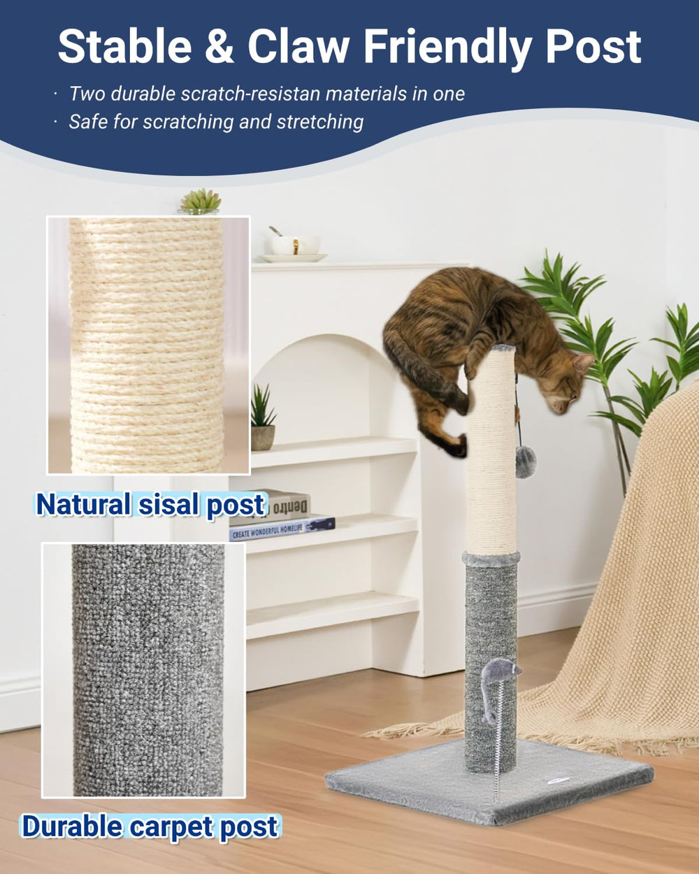Happi N Pets poste rascador con alfombra dual, ideal para suavidad.