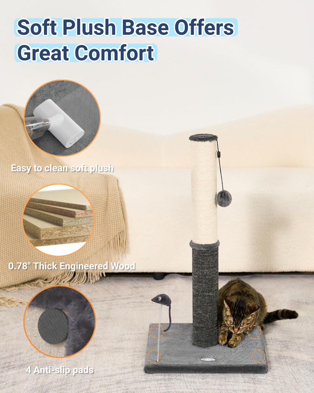 Altura de 29.5 pulgadas de Happi N Pets para estiramiento cómodo.