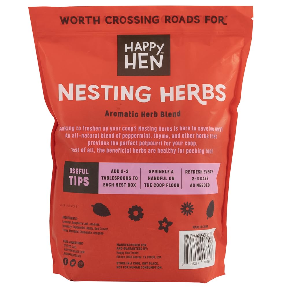 Happy Hen Treats: hierbas para nido, coop-refresca, aroma herbáceo para un gallinero limpio.