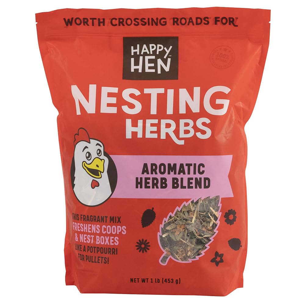 Happy Hen Treats: hierbas para nido, etiqueta natural, aroma suave para el gallinero.