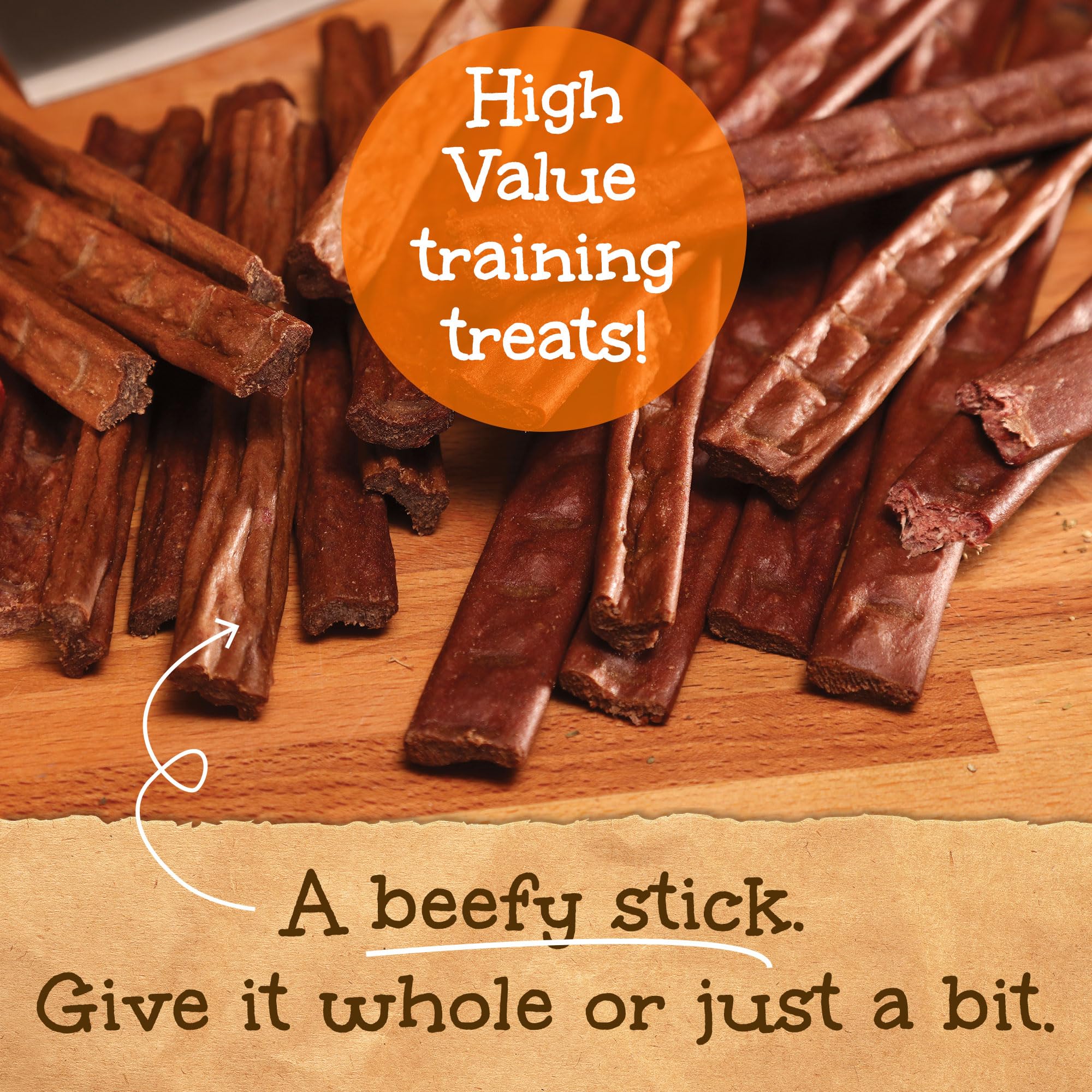 Woof Stix de Happy Howie's, ternera cocida lentamente, textura suave.
